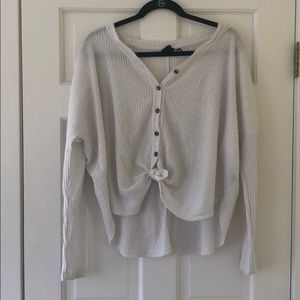 Long sleeve white button top